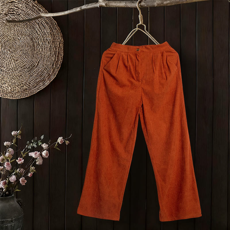 Pantalones casuales de pana rectos con bolsillos para mujer Buddha Stones - image 30