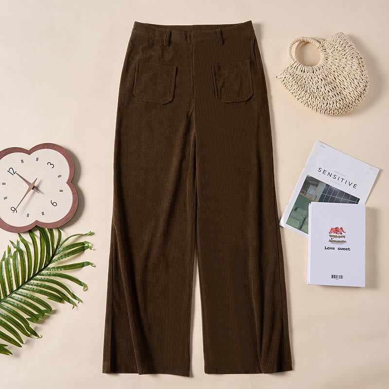 Pantalones anchos de pana y poliéster con botones y bolsillos para mujer de Buddha Stones - image 1