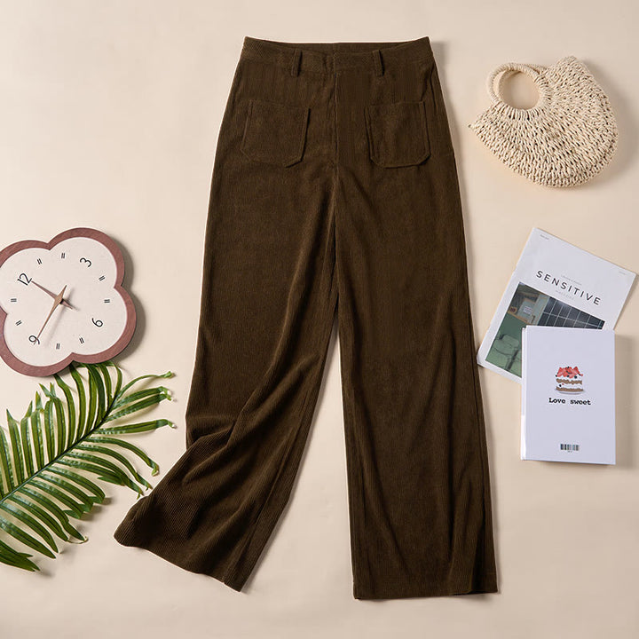 Pantalones anchos de pana y poliéster con botones y bolsillos para mujer de Buddha Stones - image 3