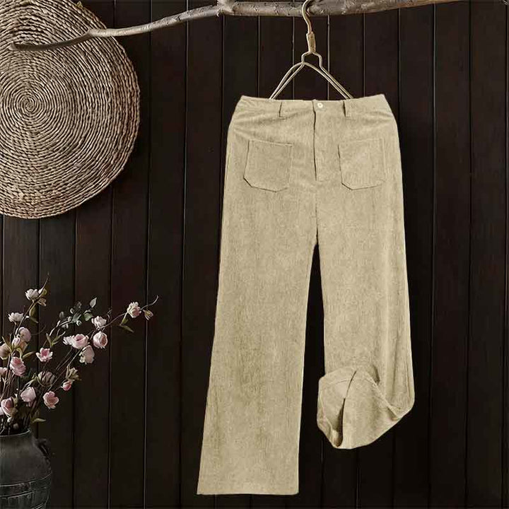 Pantalones anchos de pana y poliéster con botones y bolsillos para mujer de Buddha Stones - image 12