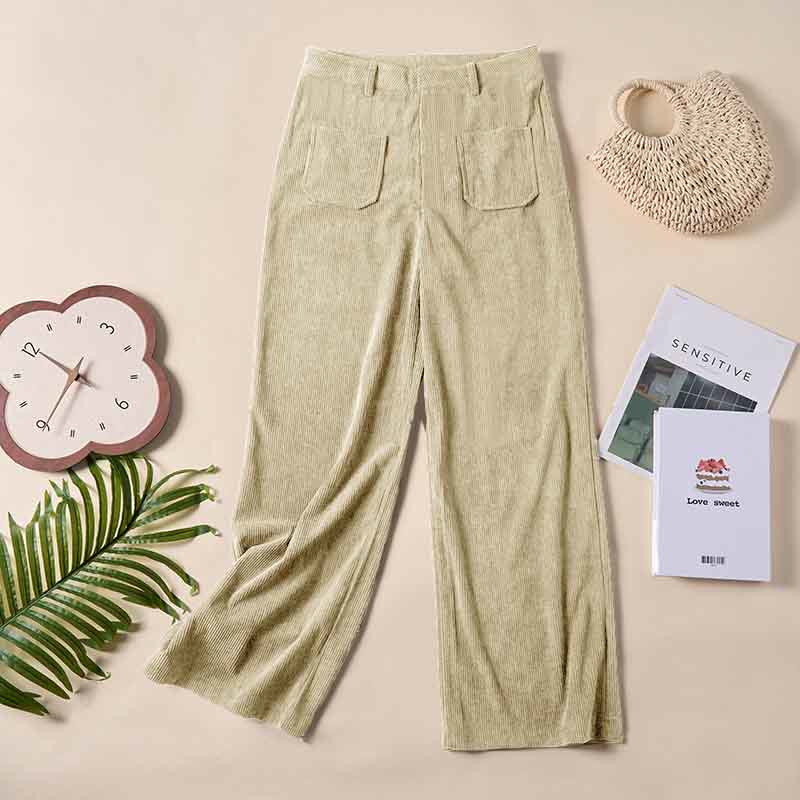 Pantalones anchos de pana y poliéster con botones y bolsillos para mujer de Buddha Stones - image 13