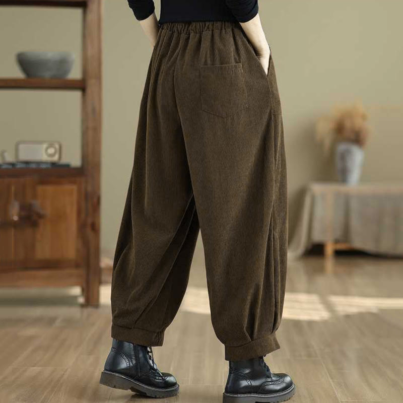 Pantalones harén de pana para mujer, de diseño sencillo, hasta los tobillos, de color liso y con bolsillos , de Buddha Stones, para invierno - image 16