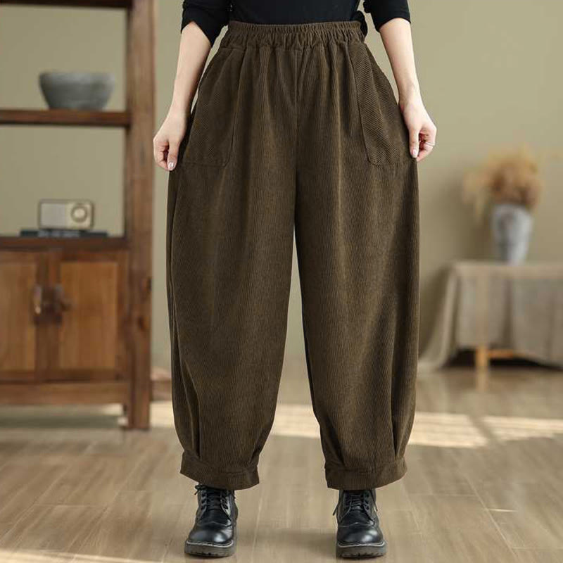 Pantalones harén de pana para mujer, de diseño sencillo, hasta los tobillos, de color liso y con bolsillos , de Buddha Stones, para invierno - image 17