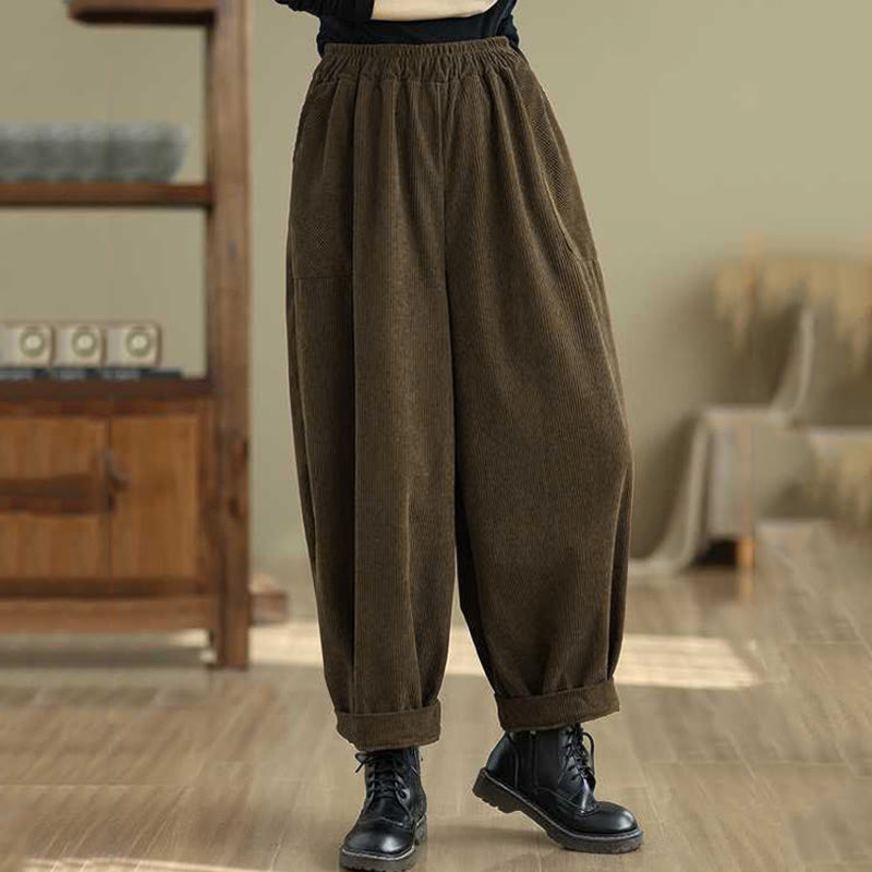 Pantalones harén de pana para mujer, de diseño sencillo, hasta los tobillos, de color liso y con bolsillos , de Buddha Stones, para invierno - image 18
