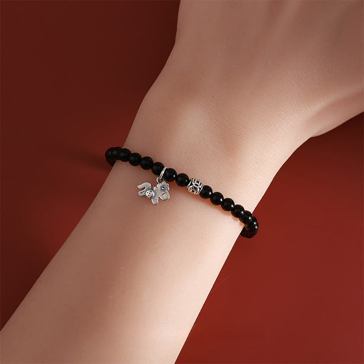 Pulsera de obsidiana negra natural de plata de ley 925 con Buddha Stones y año del caballo - image 4