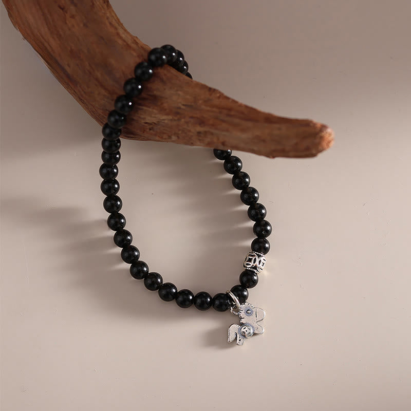 Pulsera de obsidiana negra natural de plata de ley 925 con Buddha Stones y año del caballo - image 10