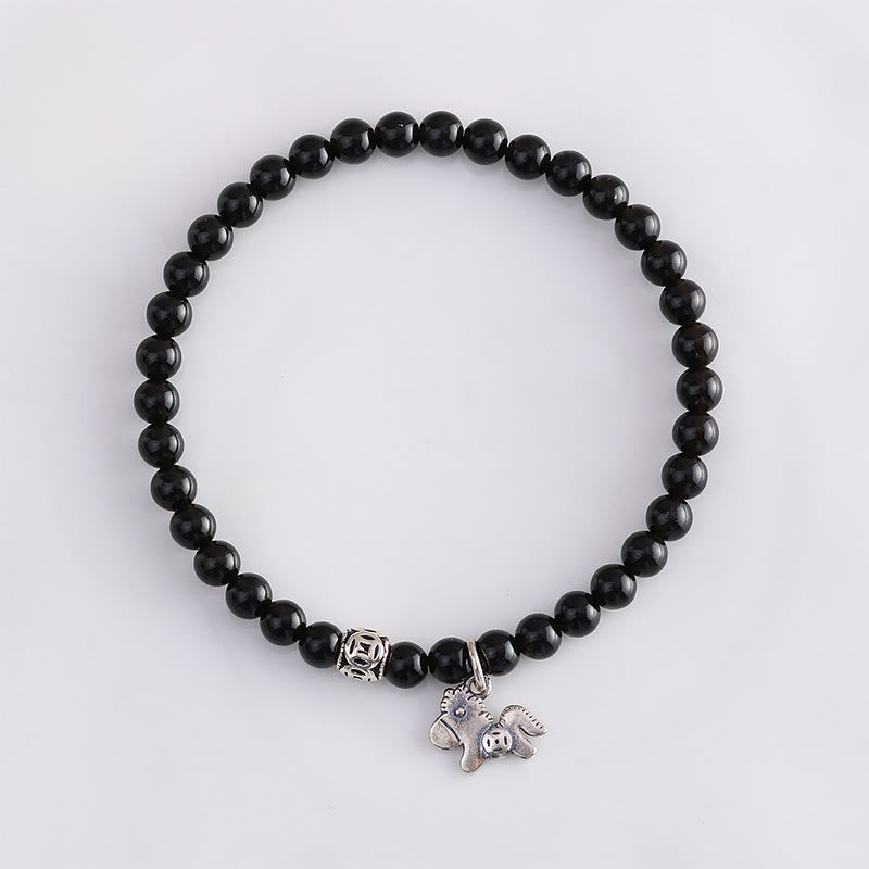 Pulsera de obsidiana negra natural de plata de ley 925 con Buddha Stones y año del caballo - image 12