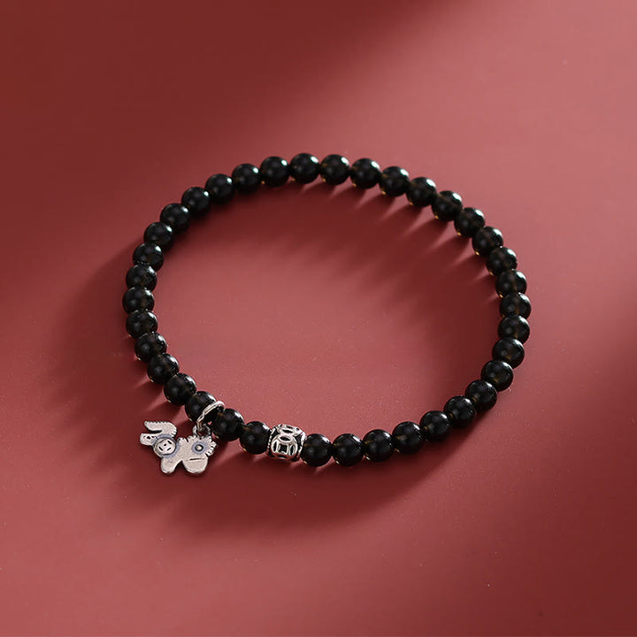 Pulsera de obsidiana negra natural de plata de ley 925 con Buddha Stones y año del caballo - image 2