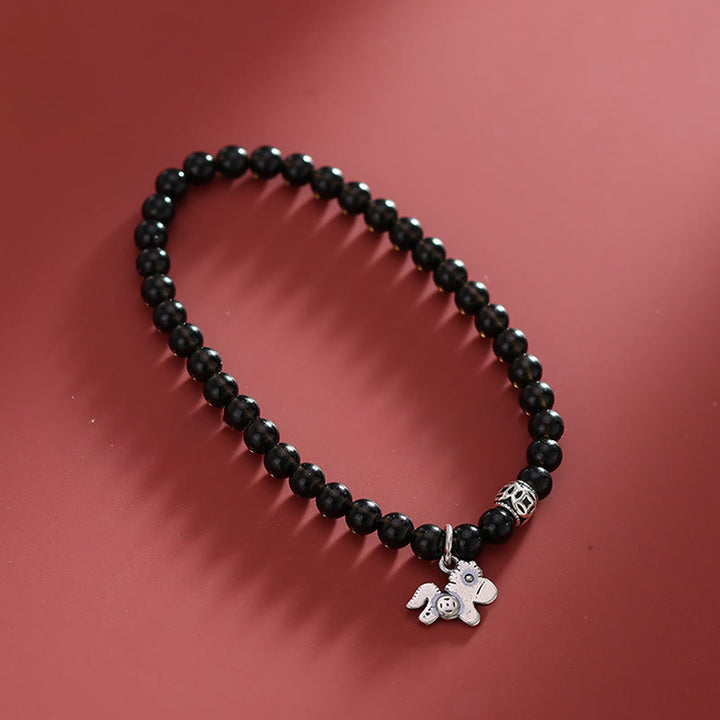 Pulsera de obsidiana negra natural de plata de ley 925 con Buddha Stones y año del caballo - image 9