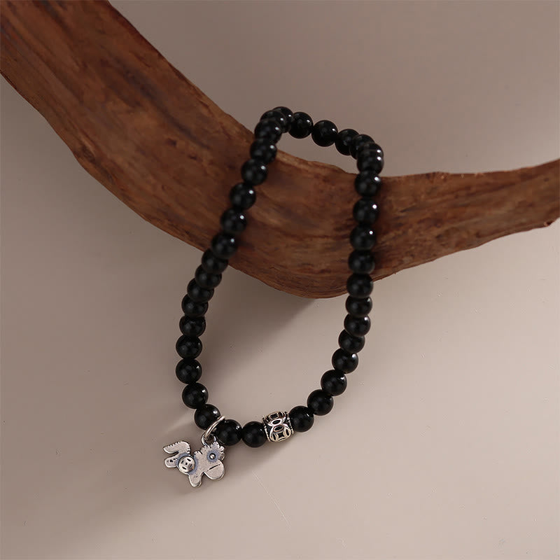 Pulsera de obsidiana negra natural de plata de ley 925 con Buddha Stones y año del caballo - image 11