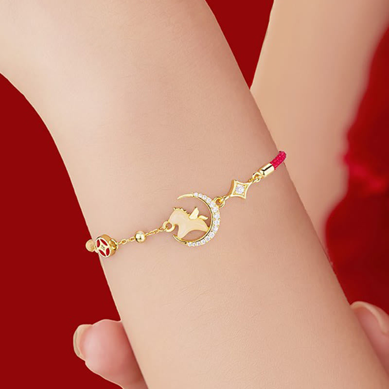 Pulsera de cuerda roja con circón y Buddha Stones, jade hetiano, año del caballo, plata de ley 925 - image 3