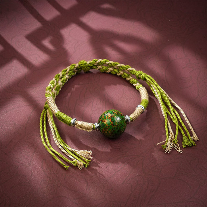 Pulsera de hilo trenzado multicolor con cuentas lacadas de Buddha Stones - Verde amarillento - image 1