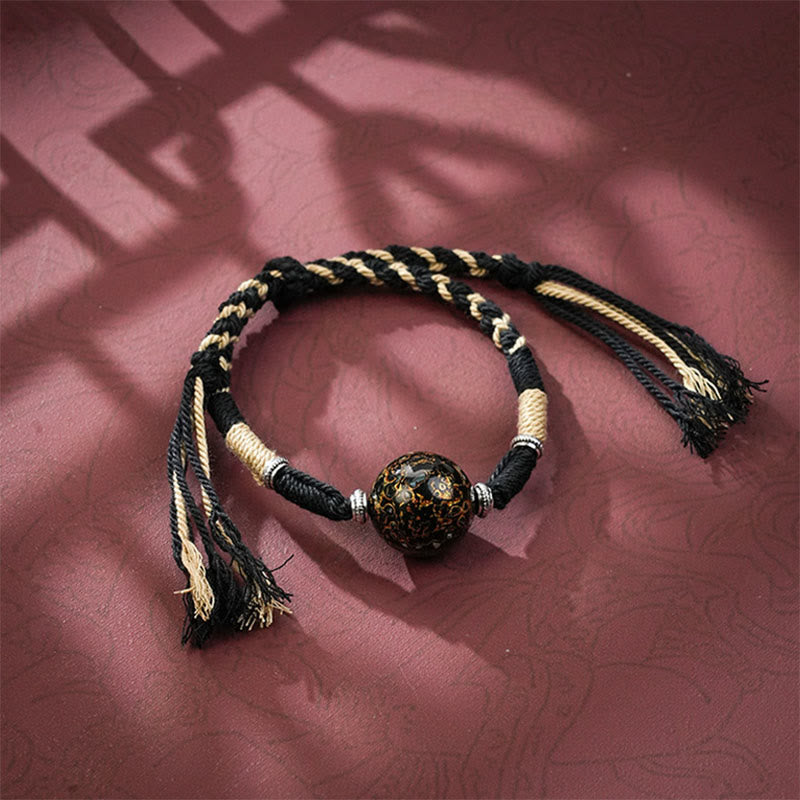 Pulsera de hilo trenzado multicolor con cuentas lacadas de Buddha Stones - Negro - image 8