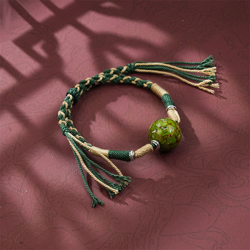 Pulsera de hilo trenzado multicolor con cuentas lacadas de Buddha Stones - Verde oscuro - image 7