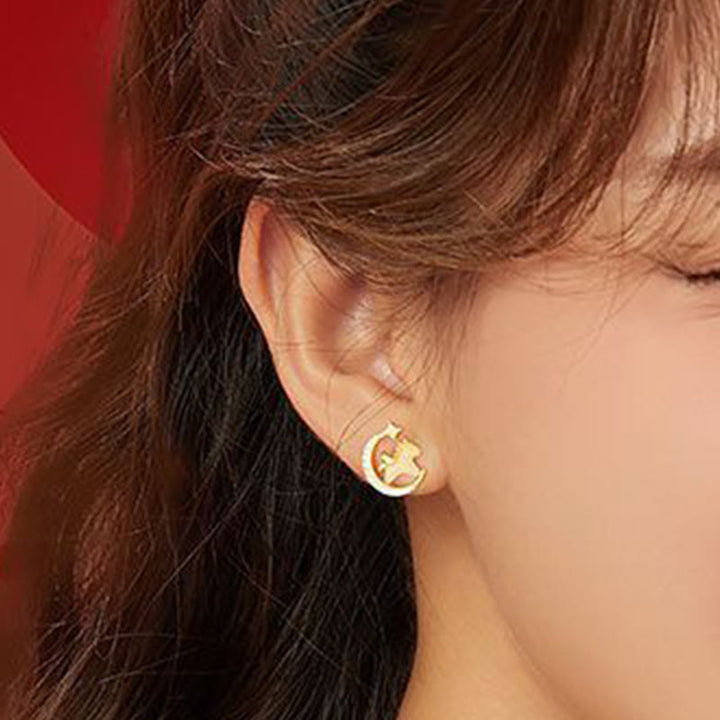 Pendientes de plata de ley 925 con circonitas lunares y jade hetiano del Año del Caballo con Buddha Stones - image 3