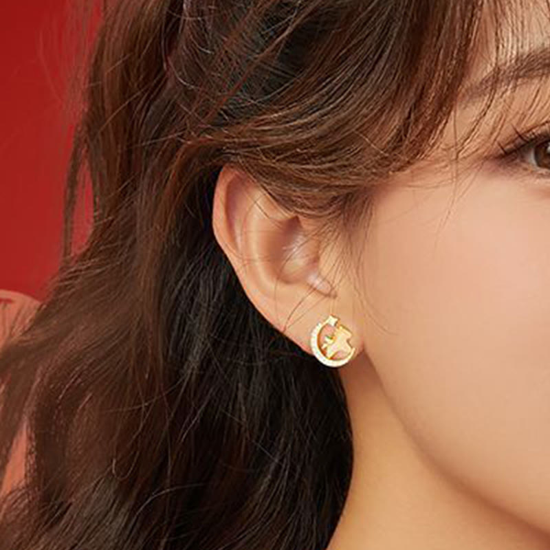 Pendientes de plata de ley 925 con circonitas lunares y jade hetiano del Año del Caballo con Buddha Stones - image 4