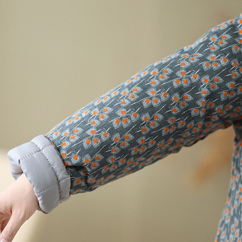 Chaqueta de algodón grueso de manga larga con botones florales de rana de invierno para mujer con bolsillos de Buddha Stones - image 7