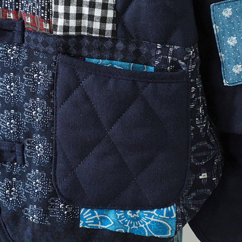 Chaqueta de algodón grueso de manga larga con bolsillos y diseño étnico de Buddha Stones con botones de rana para mujer - image 3