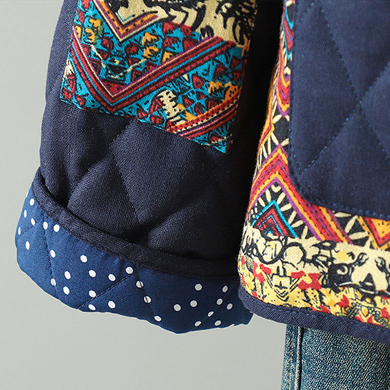 Chaqueta de algodón grueso de manga larga con bolsillos y diseño étnico de Buddha Stones con botones de rana para mujer - image 12