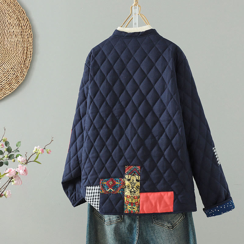 Chaqueta de algodón grueso de manga larga con bolsillos y diseño étnico de Buddha Stones con botones de rana para mujer - image 6