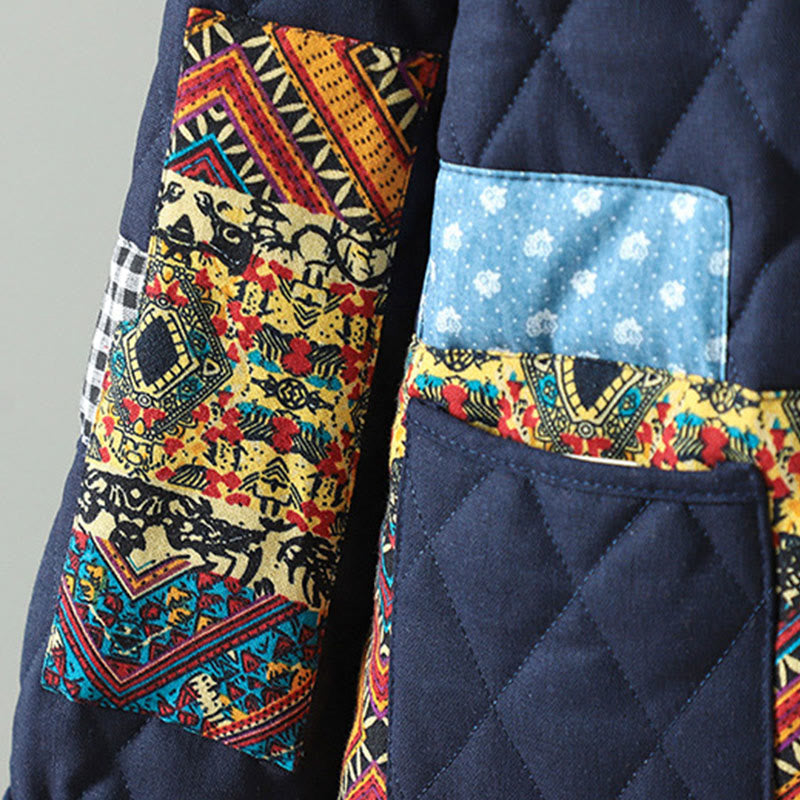 Chaqueta de algodón grueso de manga larga con bolsillos y diseño étnico de Buddha Stones con botones de rana para mujer - image 10