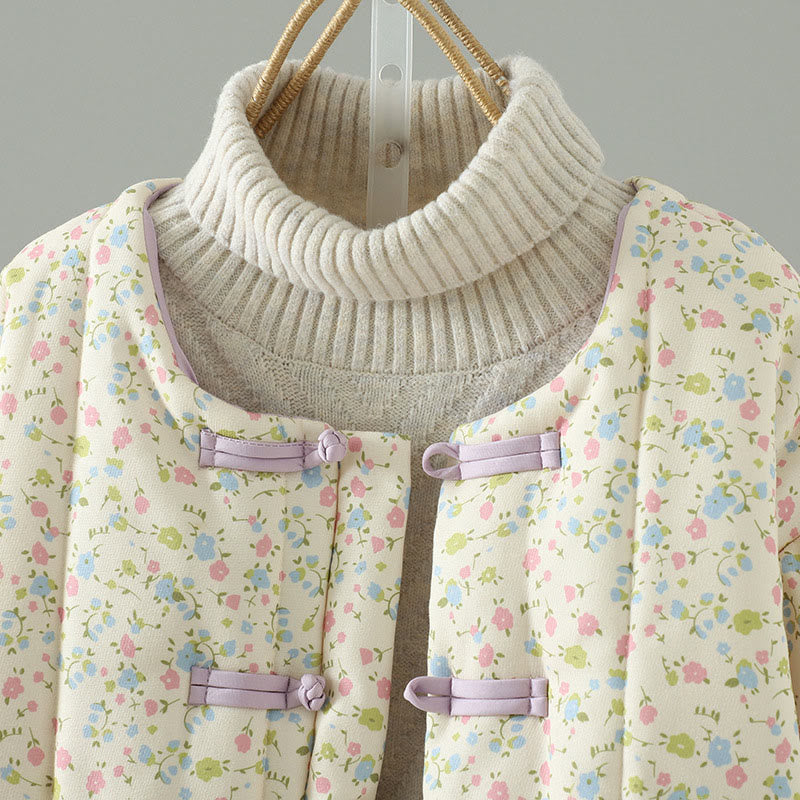 Chaqueta gruesa de algodón de manga larga para mujer con diseño floral de Buddha Stones y bolsillos. - image 2