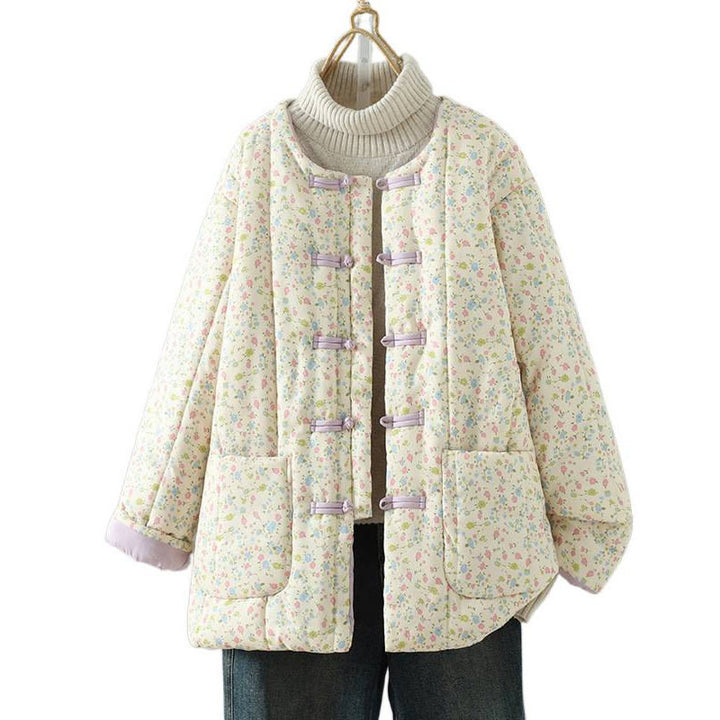 Chaqueta gruesa de algodón de manga larga para mujer con diseño floral de Buddha Stones y bolsillos. - image 10