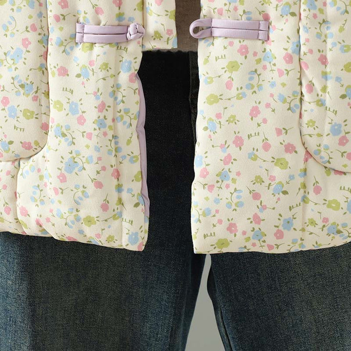 Chaqueta gruesa de algodón de manga larga para mujer con diseño floral de Buddha Stones y bolsillos. - image 9