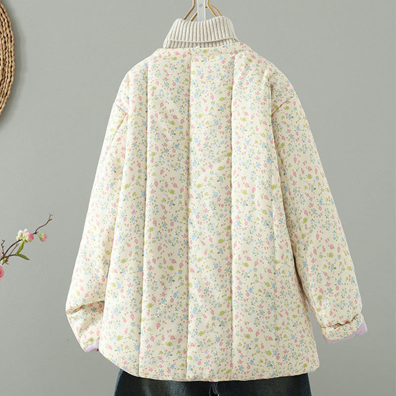 Chaqueta gruesa de algodón de manga larga para mujer con diseño floral de Buddha Stones y bolsillos. - image 1