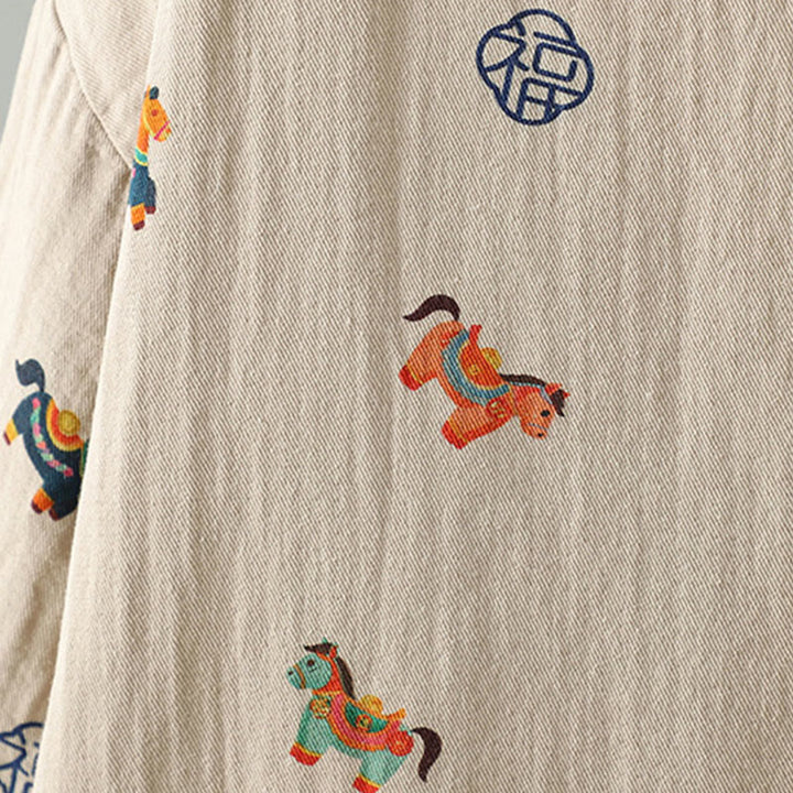 Chaqueta gruesa de algodón de manga larga para mujer con diseño de rana y botones con estampado de Buddha Stones y caballo Fu - image 13