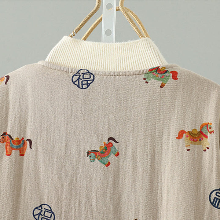 Chaqueta gruesa de algodón de manga larga para mujer con diseño de rana y botones con estampado de Buddha Stones y caballo Fu - image 6