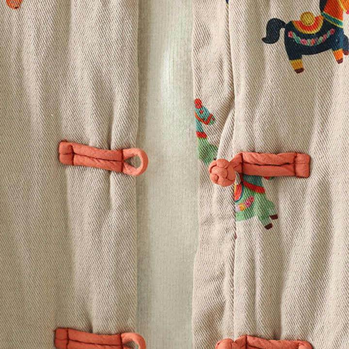 Chaqueta gruesa de algodón de manga larga para mujer con diseño de rana y botones con estampado de Buddha Stones y caballo Fu - image 9