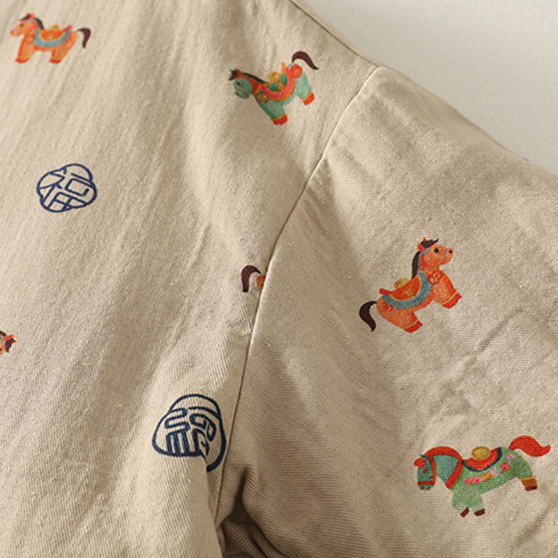 Chaqueta gruesa de algodón de manga larga para mujer con diseño de rana y botones con estampado de Buddha Stones y caballo Fu - image 11