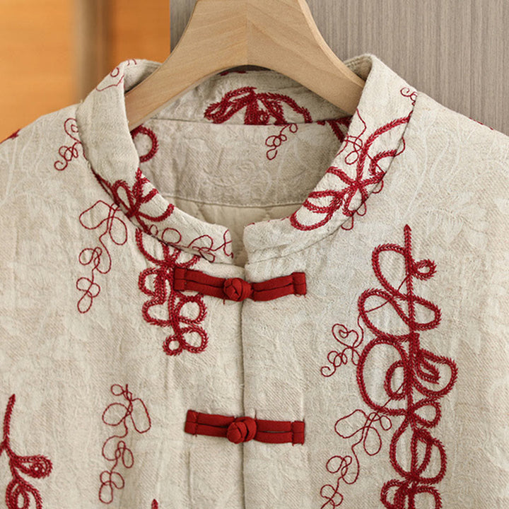 Chaqueta de invierno Buddha Stones para mujer, de manga larga, cuello alto, botones de rana, acolchada de algodón y bolsillos - image 1