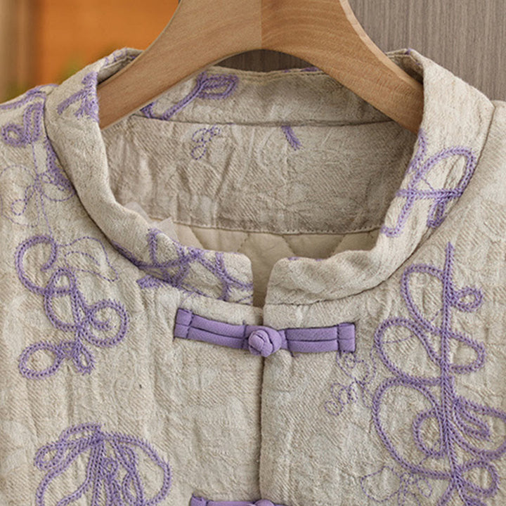 Chaqueta de invierno Buddha Stones para mujer, de manga larga, cuello alto, botones de rana, acolchada de algodón y bolsillos - image 9