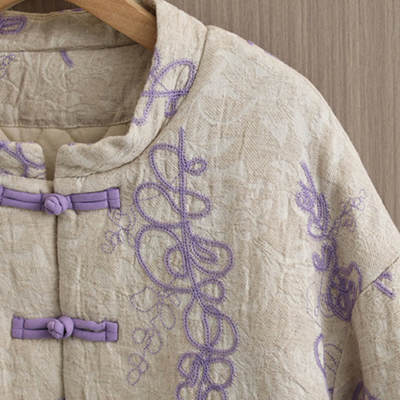 Chaqueta de invierno Buddha Stones para mujer, de manga larga, cuello alto, botones de rana, acolchada de algodón y bolsillos - image 11