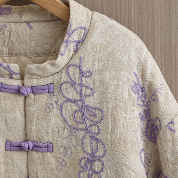 Chaqueta de invierno Buddha Stones para mujer, de manga larga, cuello alto, botones de rana, acolchada de algodón y bolsillos - image 11