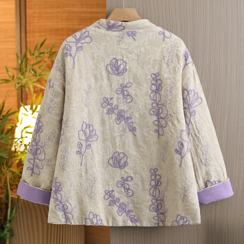 Chaqueta de invierno Buddha Stones para mujer, de manga larga, cuello alto, botones de rana, acolchada de algodón y bolsillos - image 8