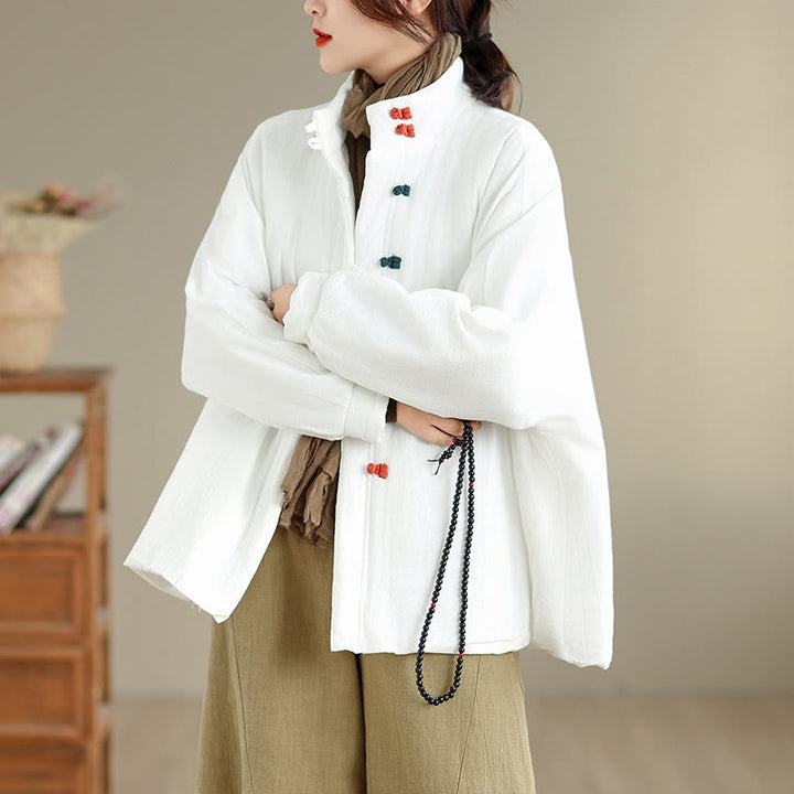 Chaqueta gruesa de algodón de manga larga con botones de rana chinos para mujer, de Buddha Stones, con bolsillos, para invierno - Blanco - US14，UK/AU18，EU46 (2XL) - image 12