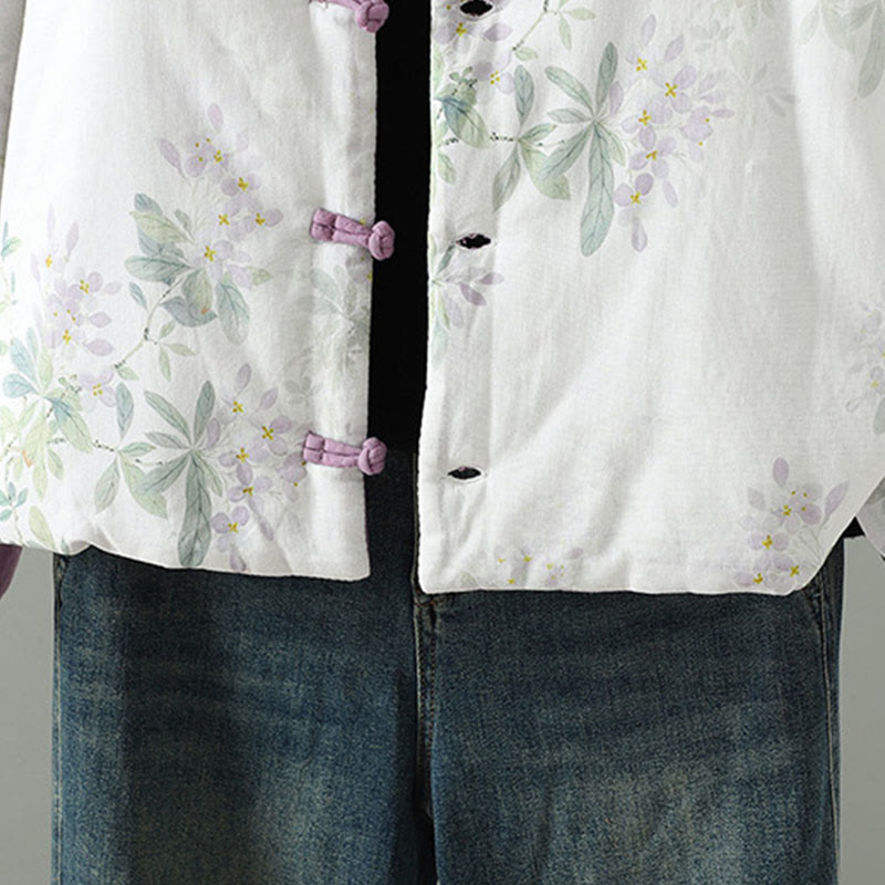 Chaqueta de algodón con estampado floral y botones de rana de manga larga para mujer de Buddha Stones - image 8