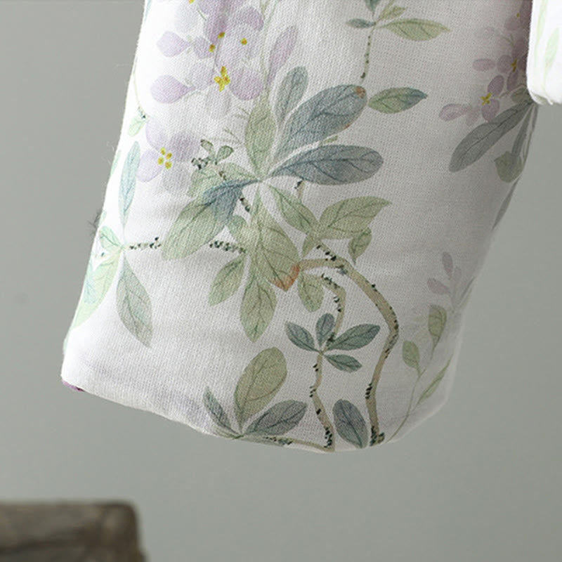 Chaqueta de algodón con estampado floral y botones de rana de manga larga para mujer de Buddha Stones - image 5