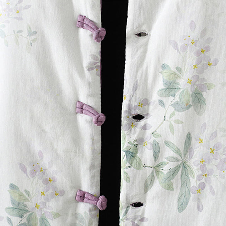 Chaqueta de algodón con estampado floral y botones de rana de manga larga para mujer de Buddha Stones - image 7