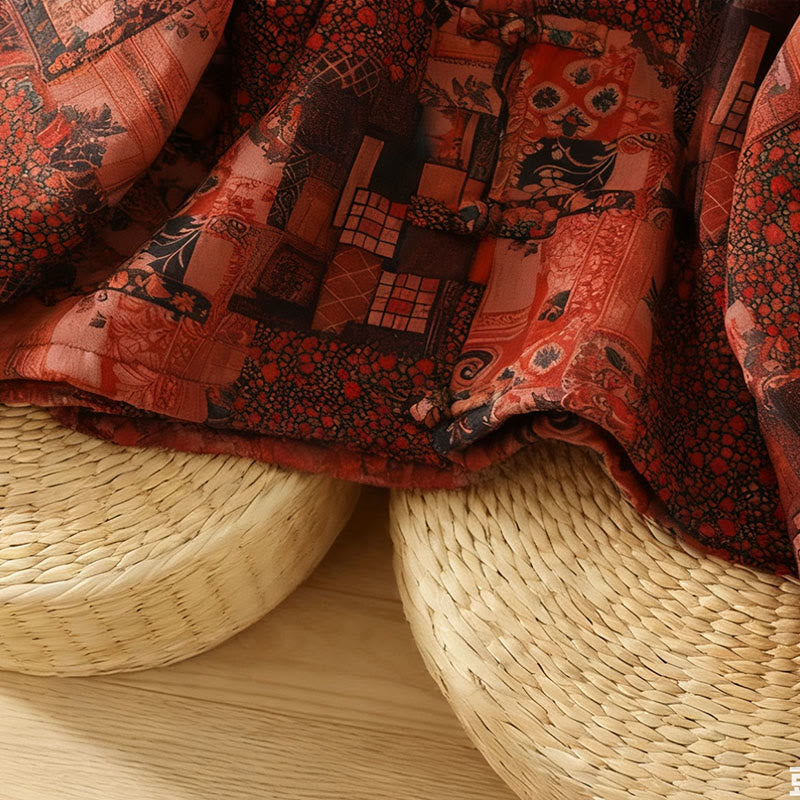 Chaqueta térmica de algodón con botones de rana y manga larga con estampado floral étnico para mujer de Buddha Stones - image 10