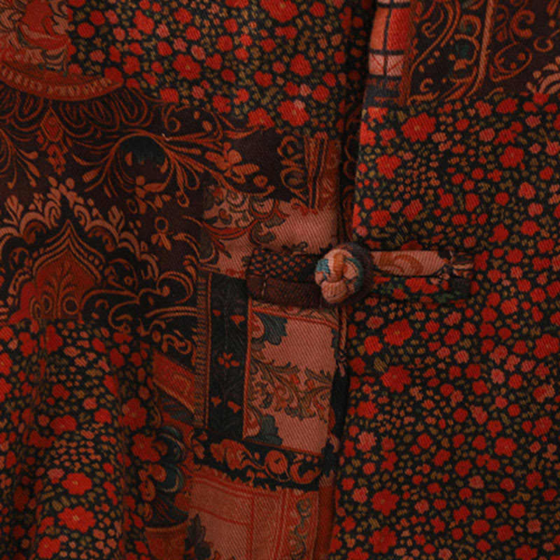 Chaqueta térmica de algodón con botones de rana y manga larga con estampado floral étnico para mujer de Buddha Stones - image 8