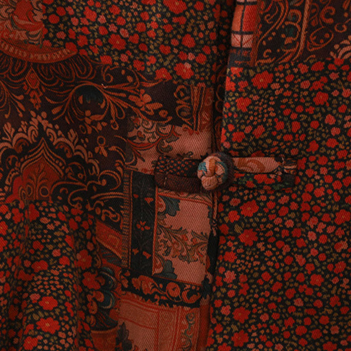 Chaqueta térmica de algodón con botones de rana y manga larga con estampado floral étnico para mujer de Buddha Stones - image 8