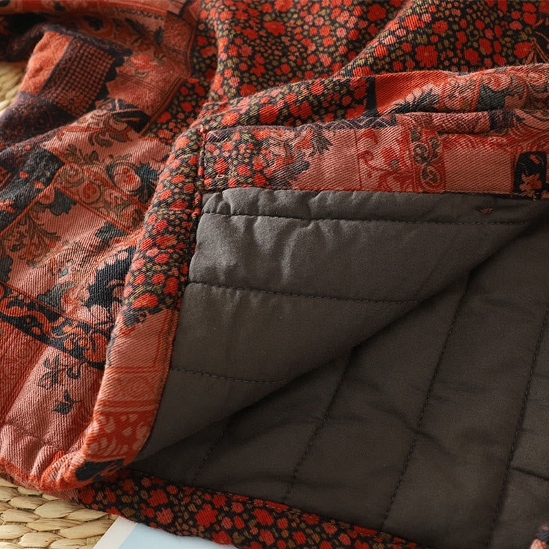 Chaqueta térmica de algodón con botones de rana y manga larga con estampado floral étnico para mujer de Buddha Stones - image 11