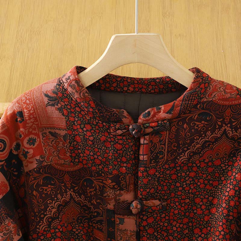 Chaqueta térmica de algodón con botones de rana y manga larga con estampado floral étnico para mujer de Buddha Stones - image 2