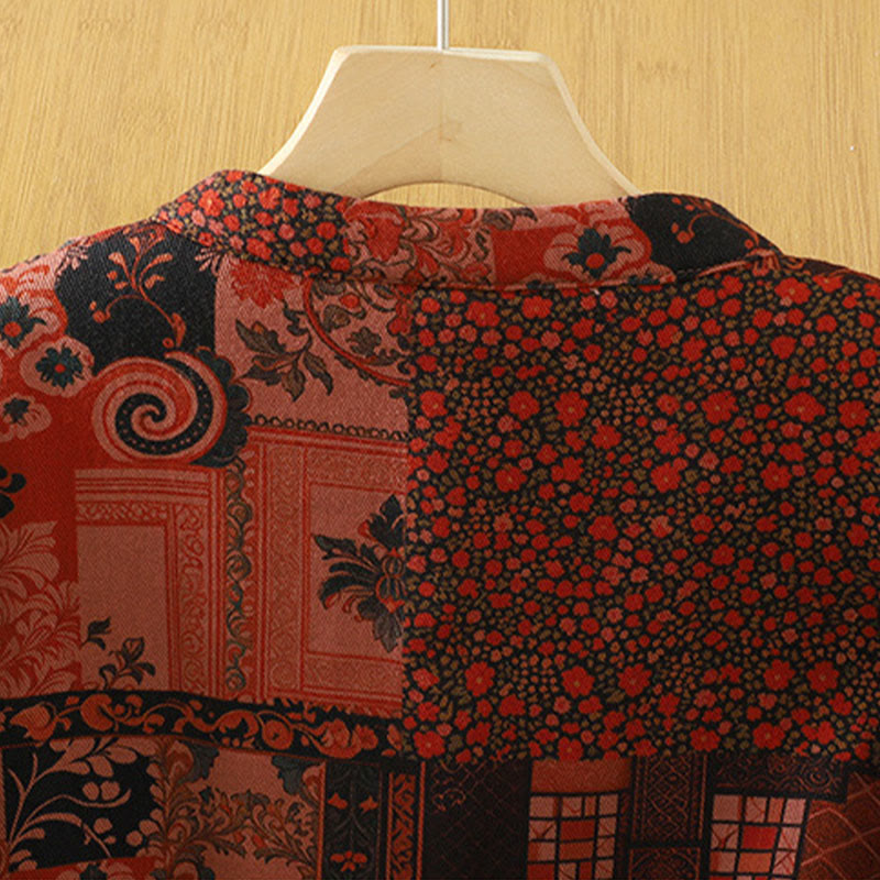 Chaqueta térmica de algodón con botones de rana y manga larga con estampado floral étnico para mujer de Buddha Stones - image 4