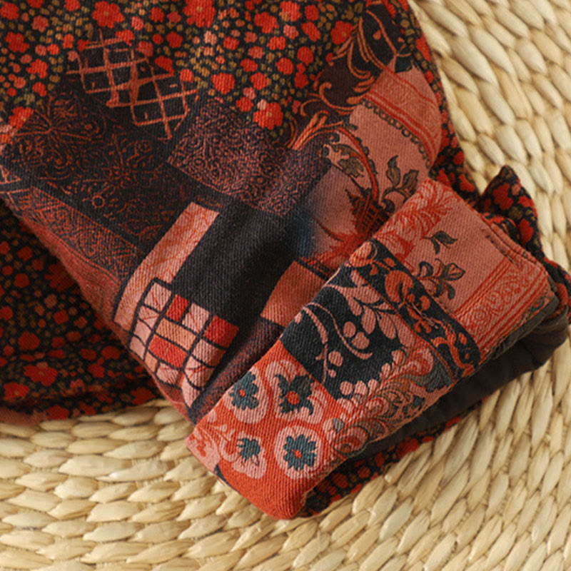 Chaqueta térmica de algodón con botones de rana y manga larga con estampado floral étnico para mujer de Buddha Stones - image 9