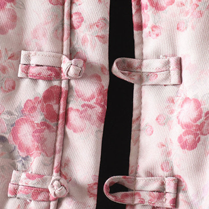 Chaqueta de algodón de manga larga con botones de rana y estampado floral rosa claro para mujer de Buddha Stones - image 5